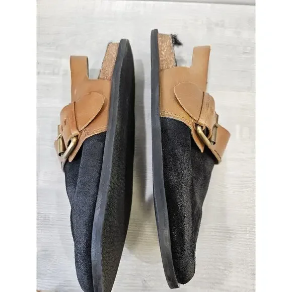 Free People Seattle Slingback Black + Brown Buckle Suede Size 38 US W 7.5 - Picture 7 of 9